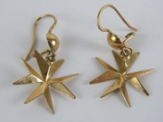 A pair of 18ct gold Maltese cross earrings, total drop 3.5cm, stamped C18 with Maltese hallmark, 2.