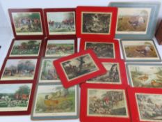 Three sets of sporting themed place mats (six, six and four + one).