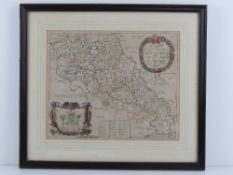 A late 17th/early 18th Century rare map of Northampton With Its Hundreds by Richard Blome,
