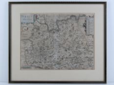 A 17th Century map of Surrey by S Norden, printed by W.