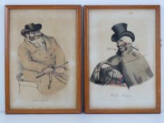 A rare pair of hand tinted Continental coaching prints depicting an English and French coachman