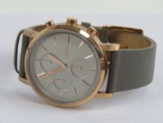 DKNY; a 'rose gold' stainless steel wristwatch having grey dial and leather strap, 11504 NY-2338,