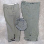 Two pairs of Estate Managers Green Shetland tweed shooting or hunting britches made by Cordings &