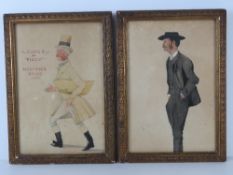 Watercolours; 'A Swan Esq as Piggy Mortimer Xmas 1882', with another study of an unknown gentleman,