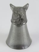 A stirrup cup having fox head upon, English Pewter made in Sheffield, 8.5cm.