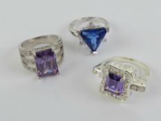 Three cocktail rings each stamped 925, size R-S.