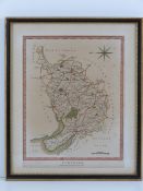 A 19th Century map of Cheshire published by Wilkes, hand coloured, 25 x 19cm.