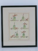 A hand coloured cartoon print showing the recognisable union between horse and rider entitled