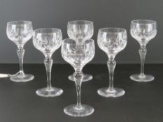 A set of six cut glass hock glasses standing 17.5cm high.