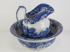 A contemporary blue and white Copeland Spode wash jug and bowl, jug 26cm high, bowl 36cm dia.