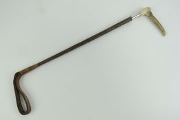 A fine Victorian HM silver collared horn handled and melacca riding crop with leather tail