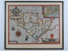 A 17th Century county map of Anglesey from 'Theatre of Great Britain' by John Speede, hand coloured,
