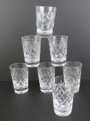 A set of seven cut lead crystal tumblers having makers mark in the form of a crown to base. Each 9.