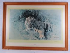 David Shepherd; limited edition signed print 'Tiger Fire', 98/850, signed in pencil, 100 x58cm.