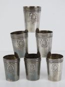 A set of six 19th century German silver tot cups made by Binder Wilhelm,