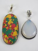 A large teardrop shaped moonstone pendant stamped 925 and measuring 5.5cm in length.