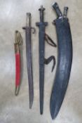Four assorted swords with scabbards.