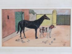 Watercolour; faithful friends, hound and