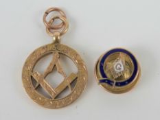 Masonic; a 15ct gold medallion having square and compass design, hallmarked 625, 7.0g.