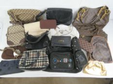 A quantity of assorted silk scarves, handbags, pashminas etc.