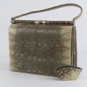 A vintage snake skin ladies handbag complete with python skin coin purse, 28cm wide.
