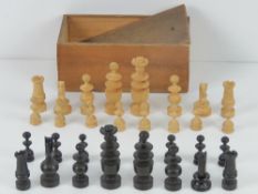 A traditional Staunton style turned boxwood and ebonised chess set, possibly by Jaques,