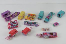 Polly Pocket; c1990s a quantity of vehicles inc three florists trucks, two school buses, campervan,