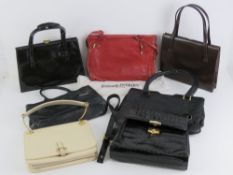 Two vintage leather Harrods of London handbags, together with a Russell & Bromley leather handbag,