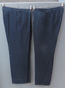 Two pairs of navy blue silk and linen blend Boden trousers, each size 36 waist, 55% silk.