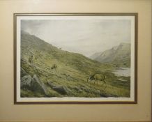 Vincent Balfour-Browne (1880-1963), Highland landscape with deer, coloured print, signed in pencil