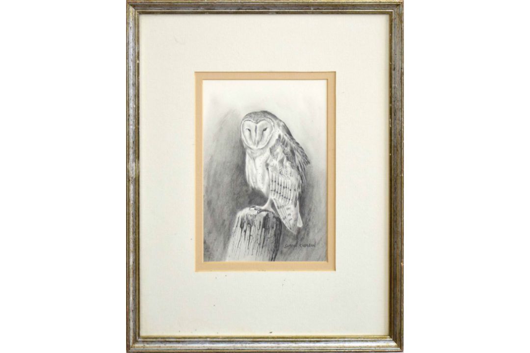 •AR Simon Gudgeon (Born 1958), Owl on a Stump, Pencil drawing, signed lower right, 22 x 16cms