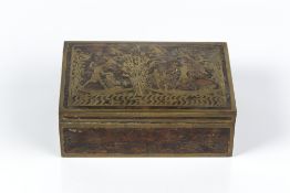 Erhard & Söhne German, Art Nouveau wooden and brass lined box, stamped to the underside, initial