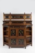Maple & Co ebonised sideboard, aesthetic movement, handpainted doors, stamped to the drawer 151.
