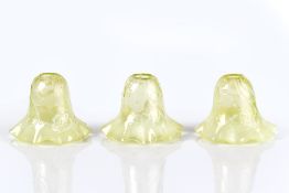 Three Vaseline glass lamp shades with floral decoration, possibly by Duplex, 10cm (3)