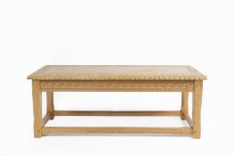 Late 20th Century coffee table, oak, with carved decoration to the top 100cm x 35cm x 38cm