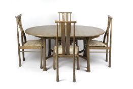 Ercol Saville dining table and six chairs in the limited edition 'Silvermist' finish chairs