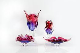 Josef Hospodka (Czechoslovakian) for Chribska glass two vases and two bowls, all unsigned the