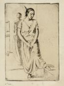 French, 20th Century School 'Untitled, female standing' etching, unsigned 32cm x 16.5cm