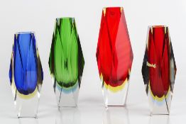 Mandruzzato at Murano faceted glass sommerso glass vase, etched mark to base, with original label