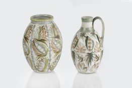 Glyn Colledge (1922-2000) at Denby Pottery 'Glynbourne' pattern jug 31cm high and a vase of the same