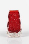 Geoffrey Baxter (1922-1995) for Whitefriars 'Coffin' glass vase in ruby colourway, pattern no.9686