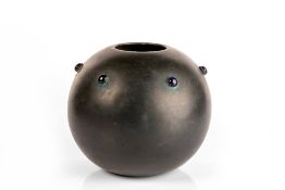 Contemporary copper globular vase, with cabochons set into the shoulders, unsigned 17cm high