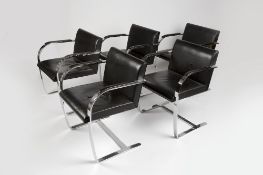 Mies Van der Rohe (1886-1969) for Knoll International set of five Bruno armchairs, originally