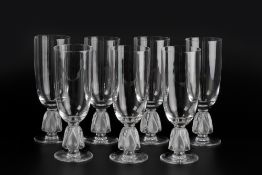 René Lalique (1860-1945) Seven 'Bellini' champagne flutes etched signature 'Lalique France' to the