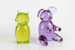 Licio Zanetti (Italian, 20th Century) two glass sculptures, one modelled as an owl 18cm high and a