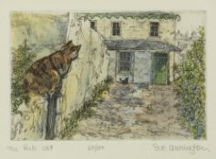 Sue Lewington (b. 1956) 'The Pub Cat' etching and aquatint, numbered 69/100, signed in pencil