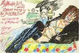 John Bratby (1928-1992) 'Dancer resting by the Javesha Bar' mixed media, signed and inscribed 38cm x