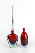 In the manner of Flavio Poli for Murano glass two decanters, only one with stopper (interchangeable)