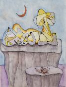 Desmond Morris (b.1928) 'On the Cliff Tops' oil, ink and watercolour on paper, signed and dated 1949