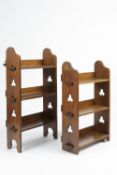 Liberty & Co two three-tier 'Sedley' bookcases, oak, Arts and Crafts period pegged shelves and cut